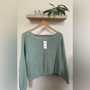 Hollister Green Crew Neck Sweater Relaxed Fit Knit
